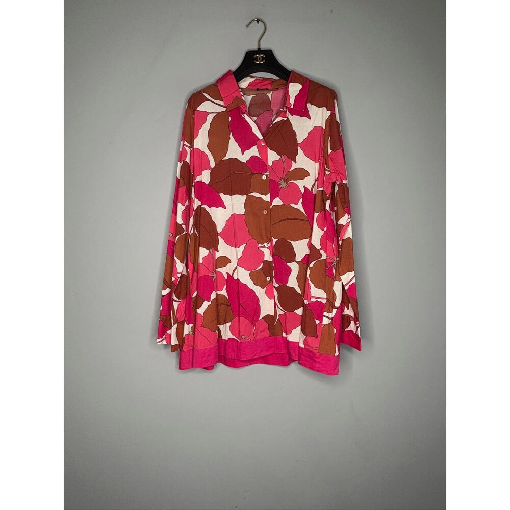 Emme Marella Cotton RONCOLO Blouse Button Down Shirt Pink White Size 4 MSRP $145